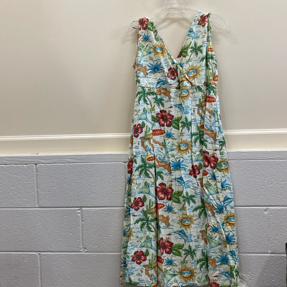 SPA large tropical print faux wrap dress